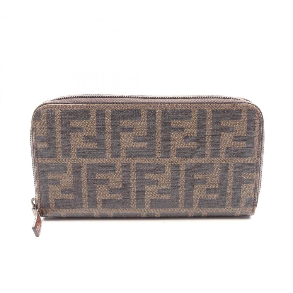 Fendi Zucca Round Long Wallet, Leather, Women's, Brown/Black